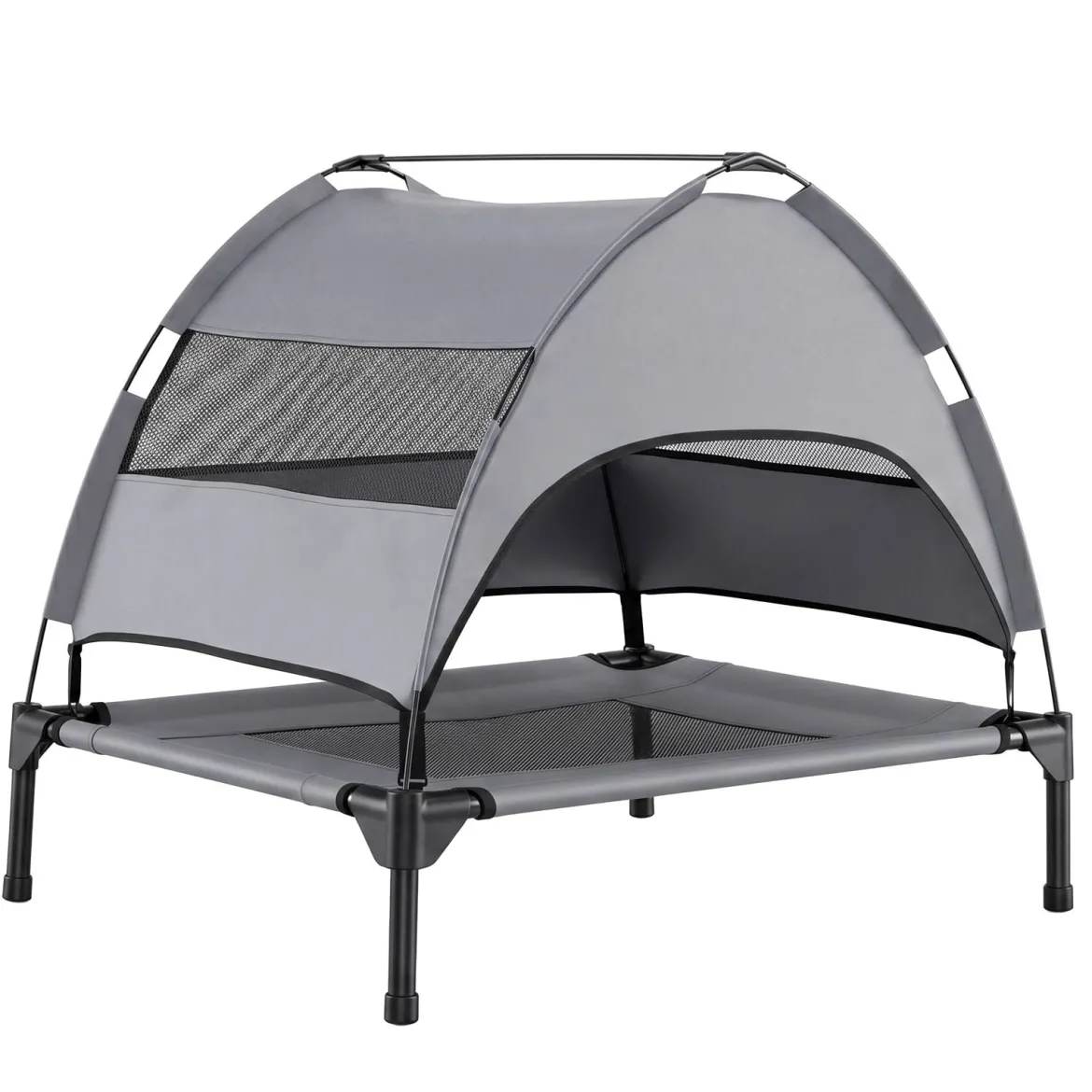 Erhöhtes Hundebett mit Baldachin Wetterfeste Hundeliege mit Abnehmbare Sonnendach 78,5 x 63 x 70 cm