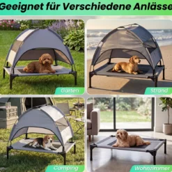 Erhöhtes Hundebett mit Baldachin Wetterfeste Hundeliege mit Abnehmbare Sonnendach 78,5 x 63 x 70 cm