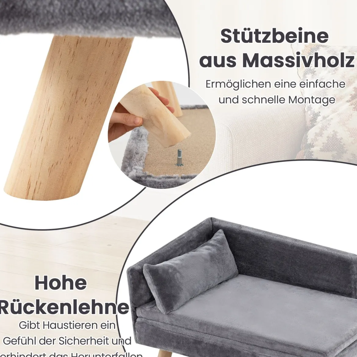 Erhöhtes Hundesofa für mittelgroße & kleine Hunde Welpen Katzen und Kätzchen Hundecouch Grau