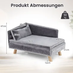 Erhöhtes Hundesofa für mittelgroße & kleine Hunde Welpen Katzen und Kätzchen Hundecouch Grau