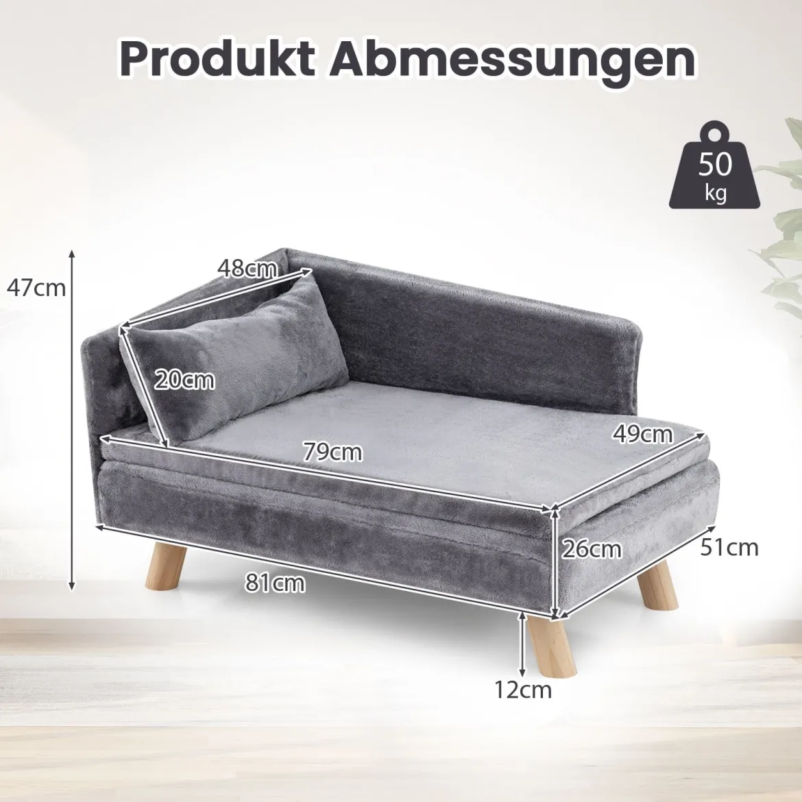 Erhöhtes Hundesofa für mittelgroße & kleine Hunde Welpen Katzen und Kätzchen Hundecouch Grau