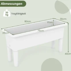 2er Hochbeet Gartenbeet aus Kunststoff 29 L Pflanzkasten mit abnehmbaren Beinen & Drainageloch Weiß
