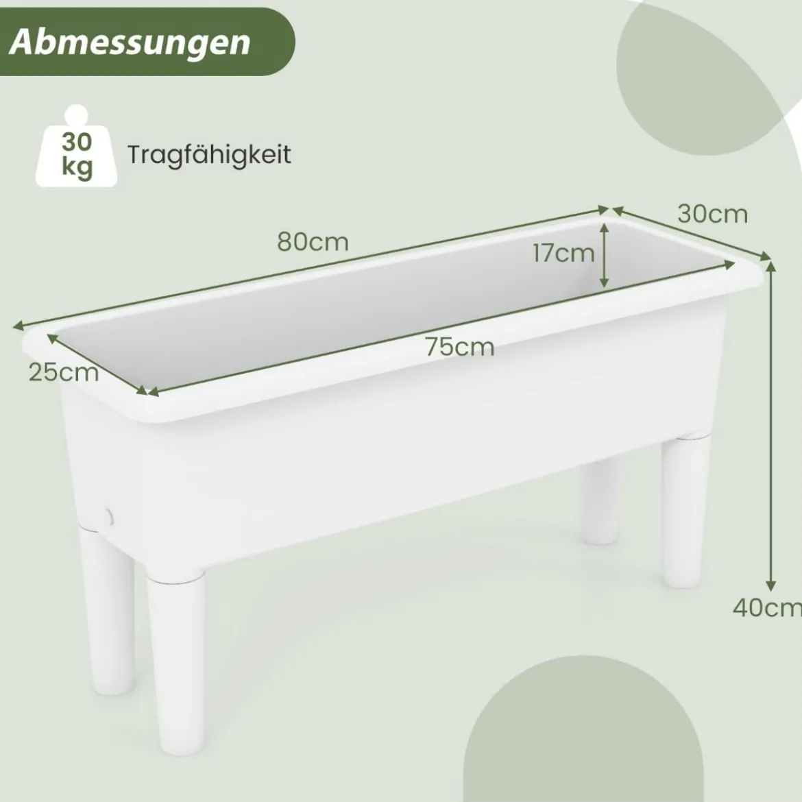 2er Hochbeet Gartenbeet aus Kunststoff 29 L Pflanzkasten mit abnehmbaren Beinen & Drainageloch Weiß