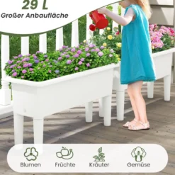 2er Hochbeet Gartenbeet aus Kunststoff 29 L Pflanzkasten mit abnehmbaren Beinen & Drainageloch Weiß