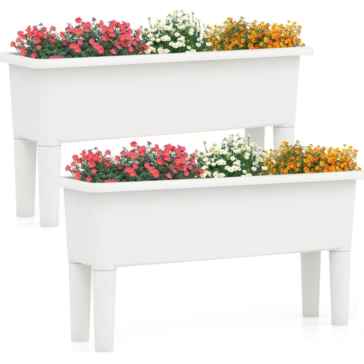 2er Hochbeet Gartenbeet aus Kunststoff 29 L Pflanzkasten mit abnehmbaren Beinen & Drainageloch Weiß