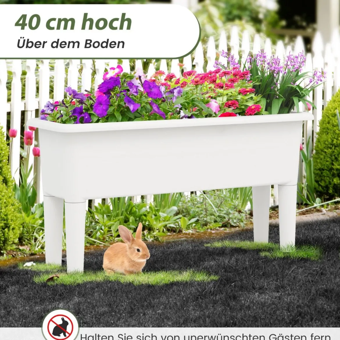 2er Hochbeet Gartenbeet aus Kunststoff 29 L Pflanzkasten mit abnehmbaren Beinen & Drainageloch Weiß