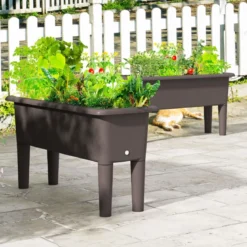 2er Hochbeet Gartenbeet aus Kunststoff 29 L Pflanzkasten mit abnehmbaren Beinen & Drainageloch Kaffee