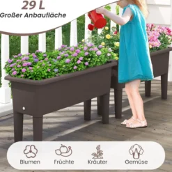 2er Hochbeet Gartenbeet aus Kunststoff 29 L Pflanzkasten mit abnehmbaren Beinen & Drainageloch Kaffee