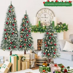 3er Künstlicher Weihnachtsbaum mit Schnee & LED-Lichtern & Metallständer Christbaum