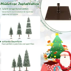 3er Künstlicher Weihnachtsbaum mit Schnee & LED-Lichtern & Metallständer Christbaum