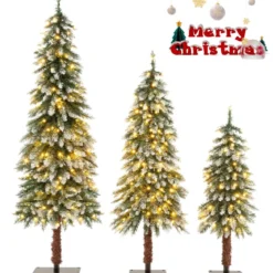 3er Künstlicher Weihnachtsbaum mit Schnee & LED-Lichtern & Metallständer Christbaum