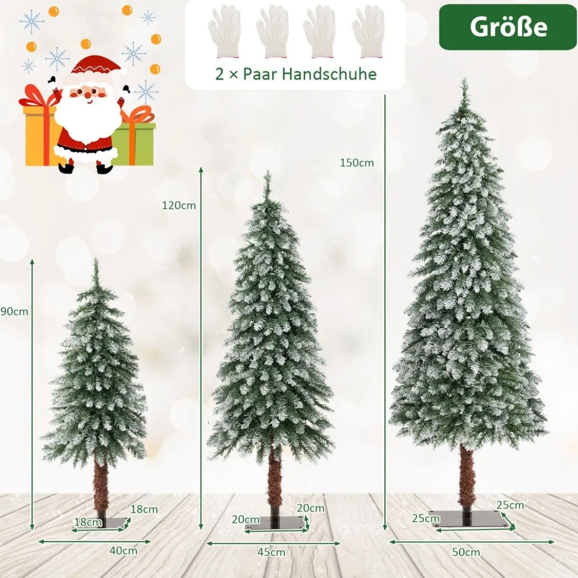 3er Künstlicher Weihnachtsbaum mit Schnee & LED-Lichtern & Metallständer Christbaum