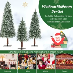 3er Künstlicher Weihnachtsbaum mit Schnee & LED-Lichtern & Metallständer Christbaum