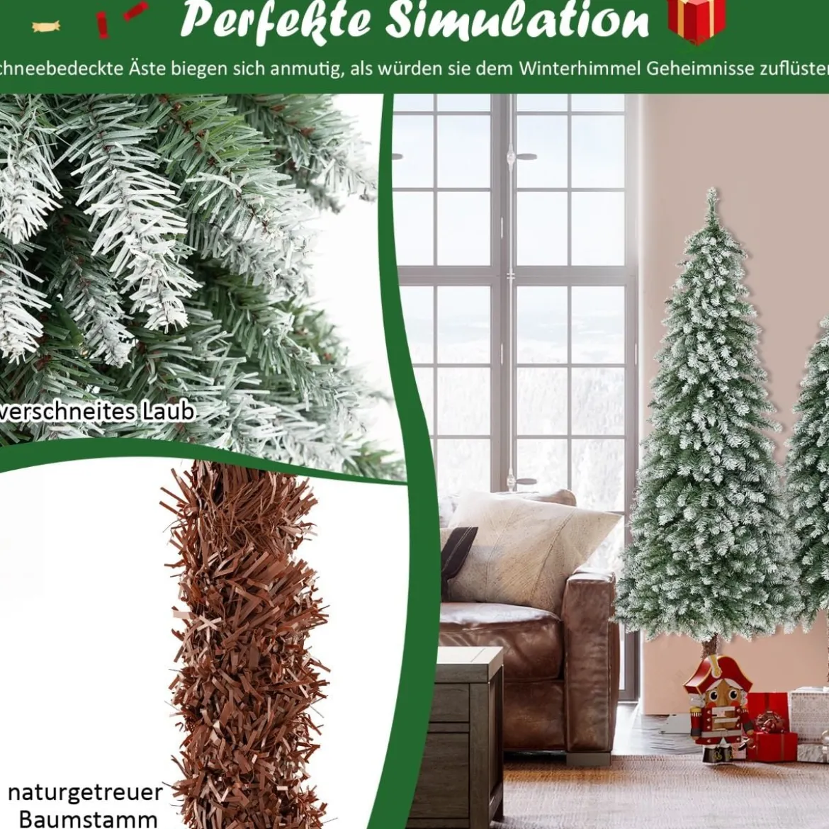 3er Künstlicher Weihnachtsbaum mit Schnee & LED-Lichtern & Metallständer Christbaum