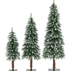 3er Künstlicher Weihnachtsbaum mit Schnee & LED-Lichtern & Metallständer Christbaum
