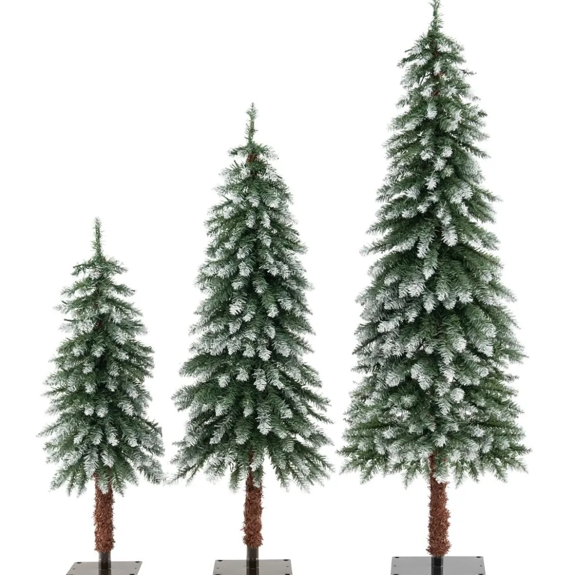 3er Künstlicher Weihnachtsbaum mit Schnee & LED-Lichtern & Metallständer Christbaum