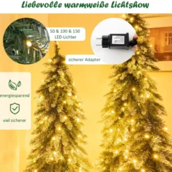 3er Künstlicher Weihnachtsbaum mit Schnee & LED-Lichtern & Metallständer Christbaum