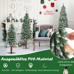 3er Künstlicher Weihnachtsbaum mit Schnee & LED-Lichtern & Metallständer Christbaum