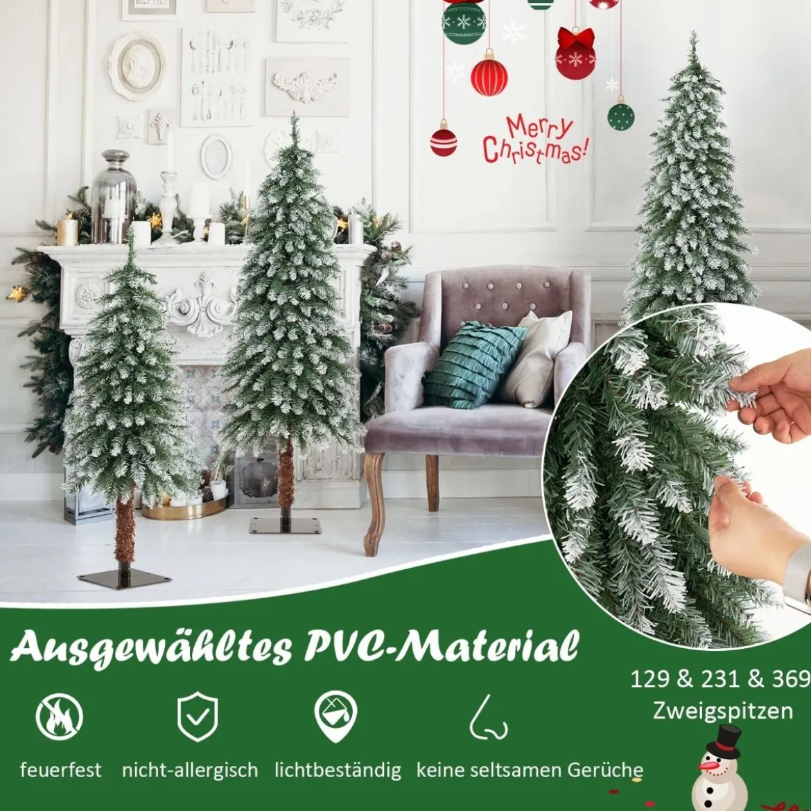 3er Künstlicher Weihnachtsbaum mit Schnee & LED-Lichtern & Metallständer Christbaum
