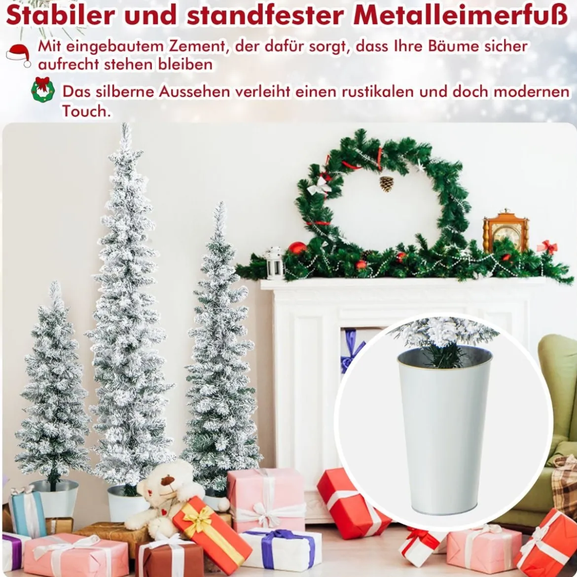 3er Künstliche Weihnachtsbaum mit Schnee & Sockel aus Metall 90 + 120 + 150 cm Grün