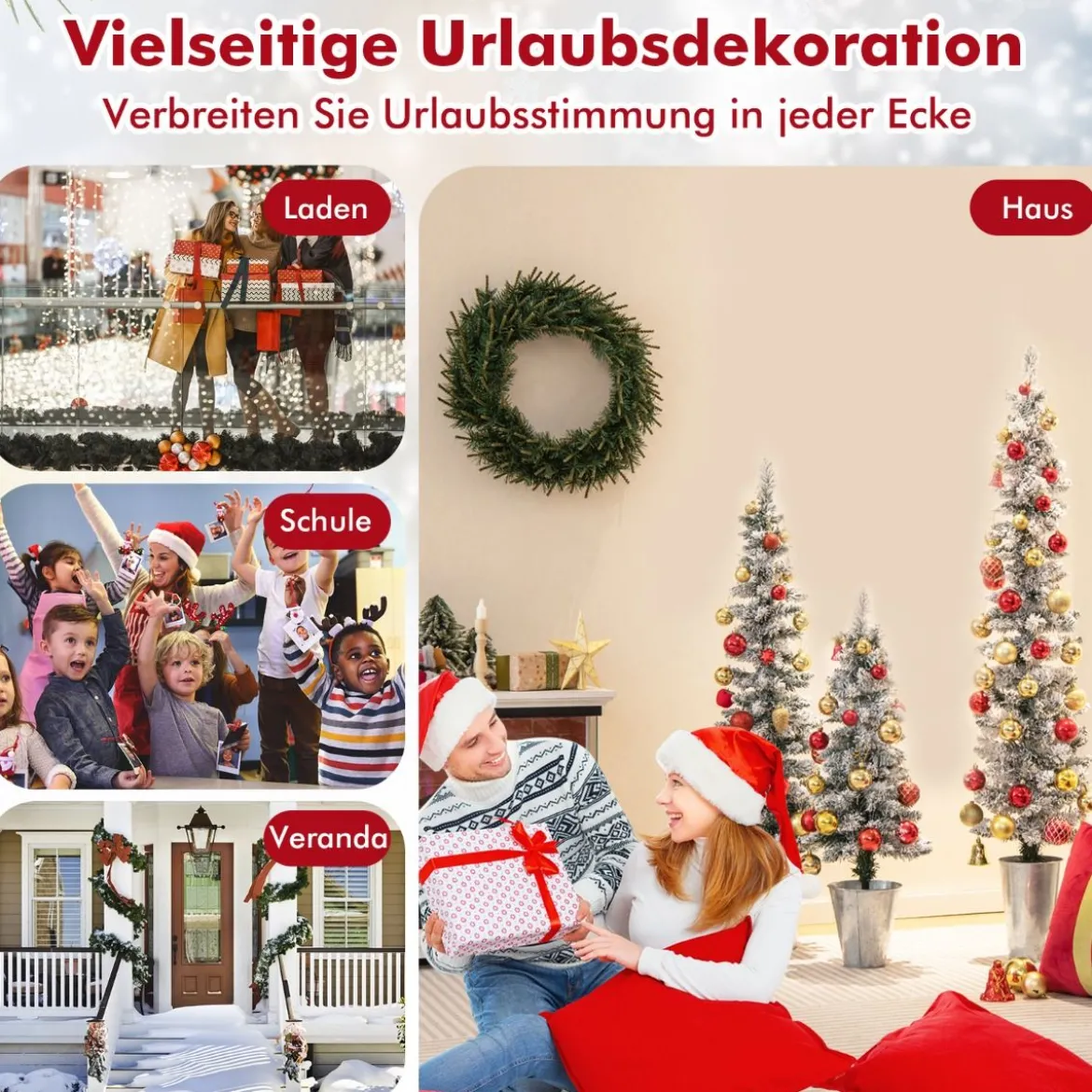 3er Künstliche Weihnachtsbaum mit Schnee & Sockel aus Metall 90 + 120 + 150 cm Grün