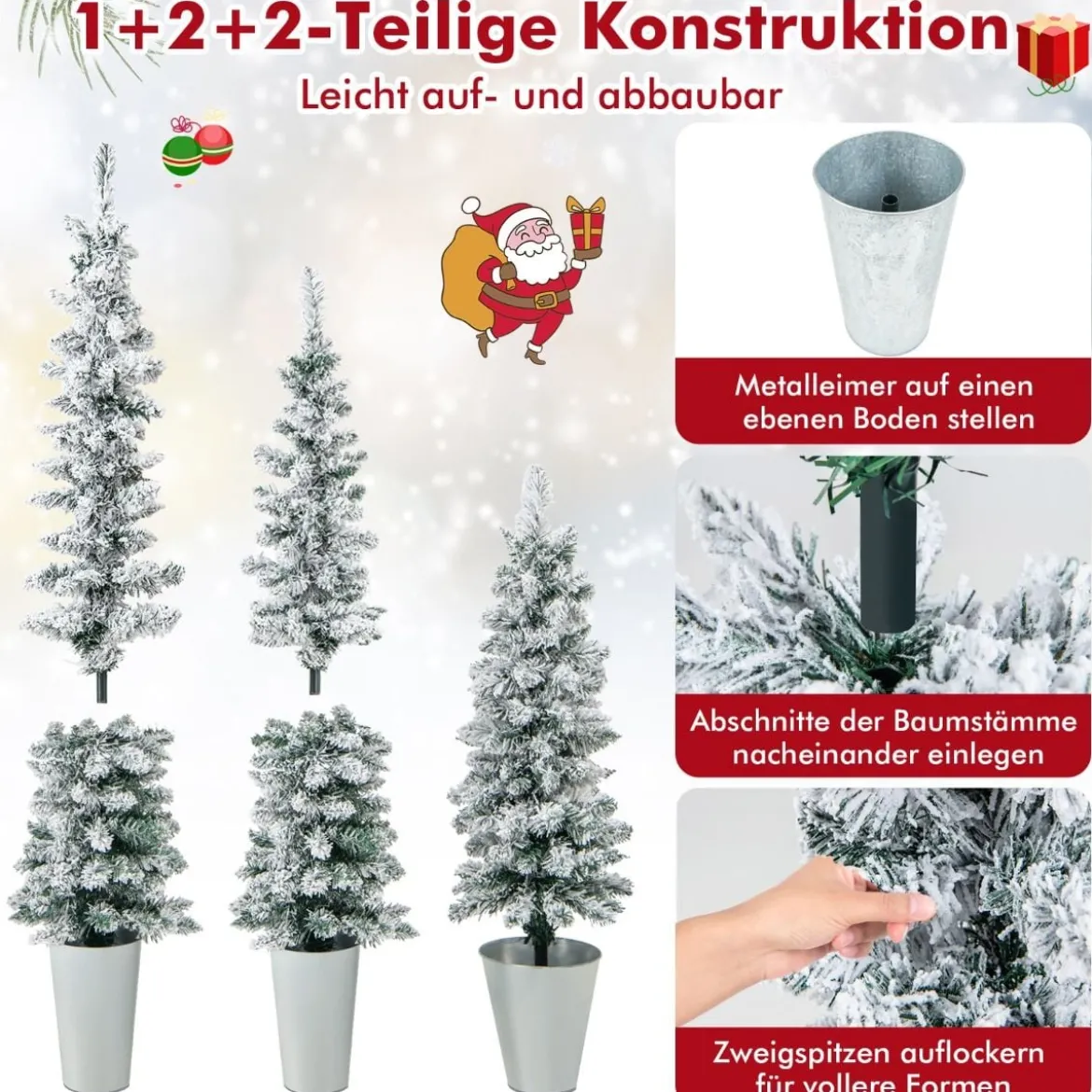 3er Künstliche Weihnachtsbaum mit Schnee & Sockel aus Metall 90 + 120 + 150 cm Grün