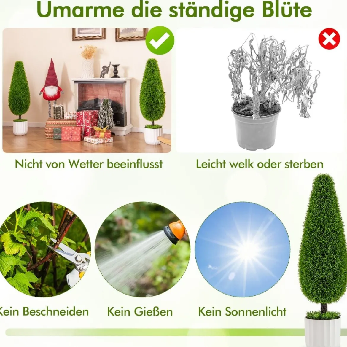 2er Kunstpflanze Zeder 90 cm Kunstbaum mit Topf Zimmerpflanze Deko Grün