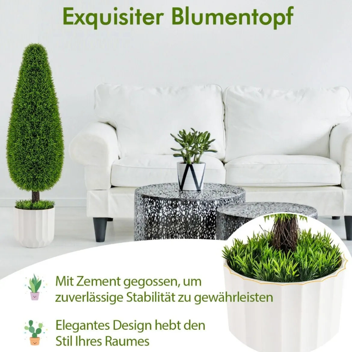 2er Kunstpflanze Zeder 90 cm Kunstbaum mit Topf Zimmerpflanze Deko Grün