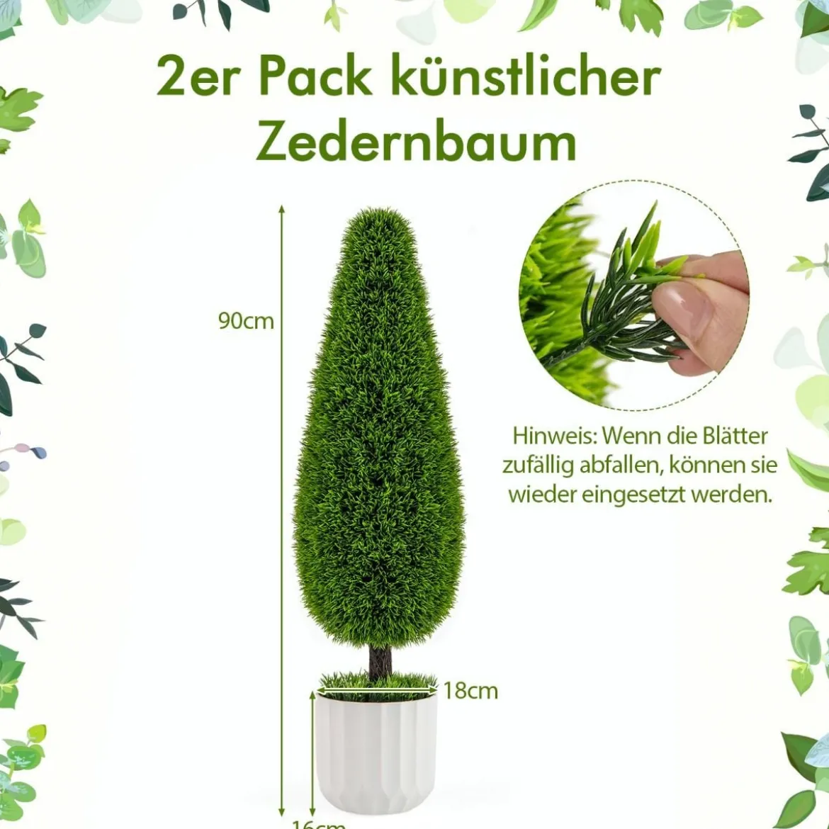 2er Kunstpflanze Zeder 90 cm Kunstbaum mit Topf Zimmerpflanze Deko Grün