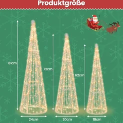 3er LED Weihnachtsbaum Kegelform mit Lichterkette & Sternschnüren Beleuchtete Weihnachtsdeko