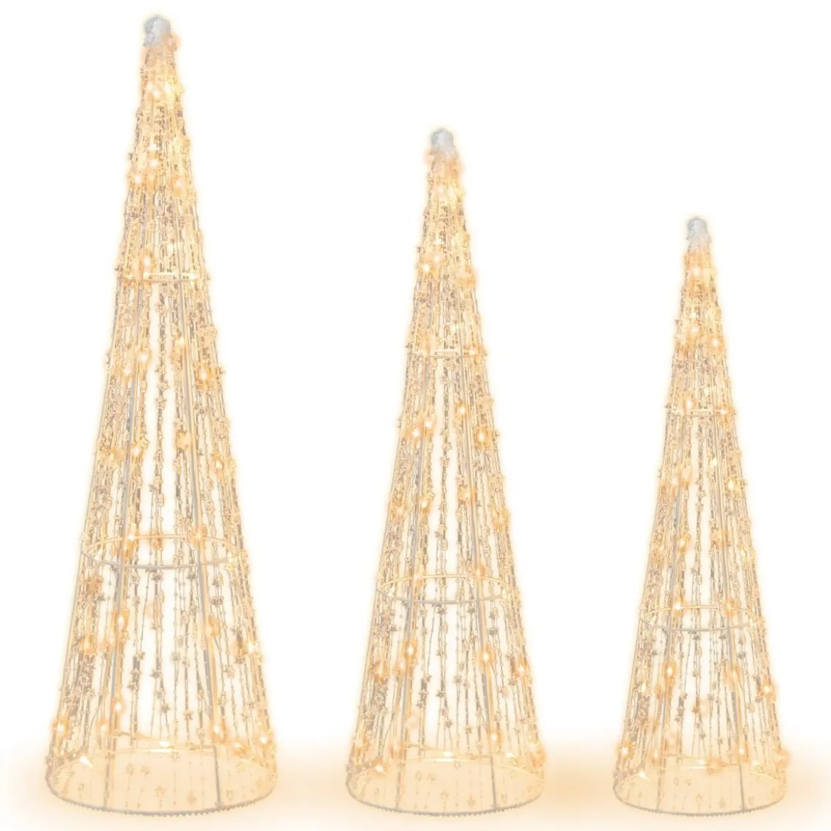 3er LED Weihnachtsbaum Kegelform mit Lichterkette & Sternschnüren Beleuchtete Weihnachtsdeko