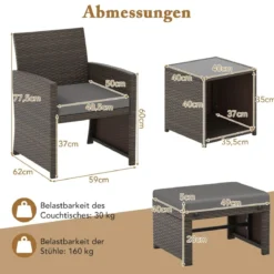5er Möbel-Set Rattan Set Möbel Terrasse Sitzgruppe Sitzgarnitur Braun + Grau