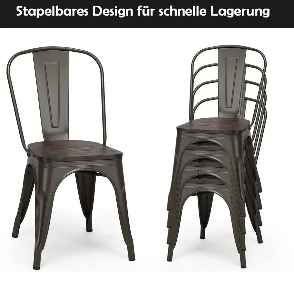 4er Metallstuhl Esszimmerstuhl mit Rückenlehne & Metallkonstruktion Bistrohstuhl Barstuhl Bronze