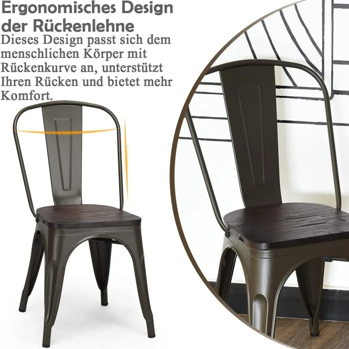 4er Metallstuhl Esszimmerstuhl mit Rückenlehne & Metallkonstruktion Bistrohstuhl Barstuhl Bronze