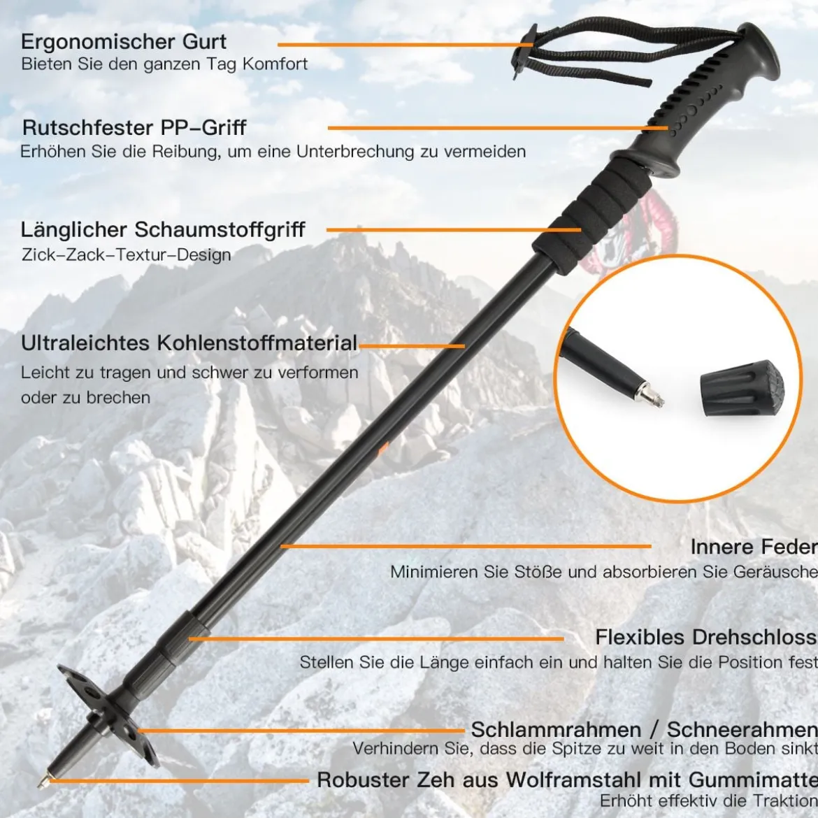 2er Pack ausfahrbare Wanderstöcke Trekkingstöcke Nordic Walking Stöcke Teleskop Trekkingstöcke verstellbar