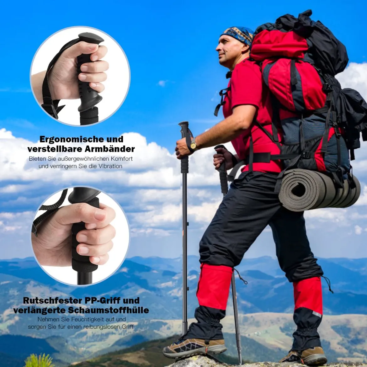2er Pack ausfahrbare Wanderstöcke Trekkingstöcke Nordic Walking Stöcke Teleskop Trekkingstöcke verstellbar