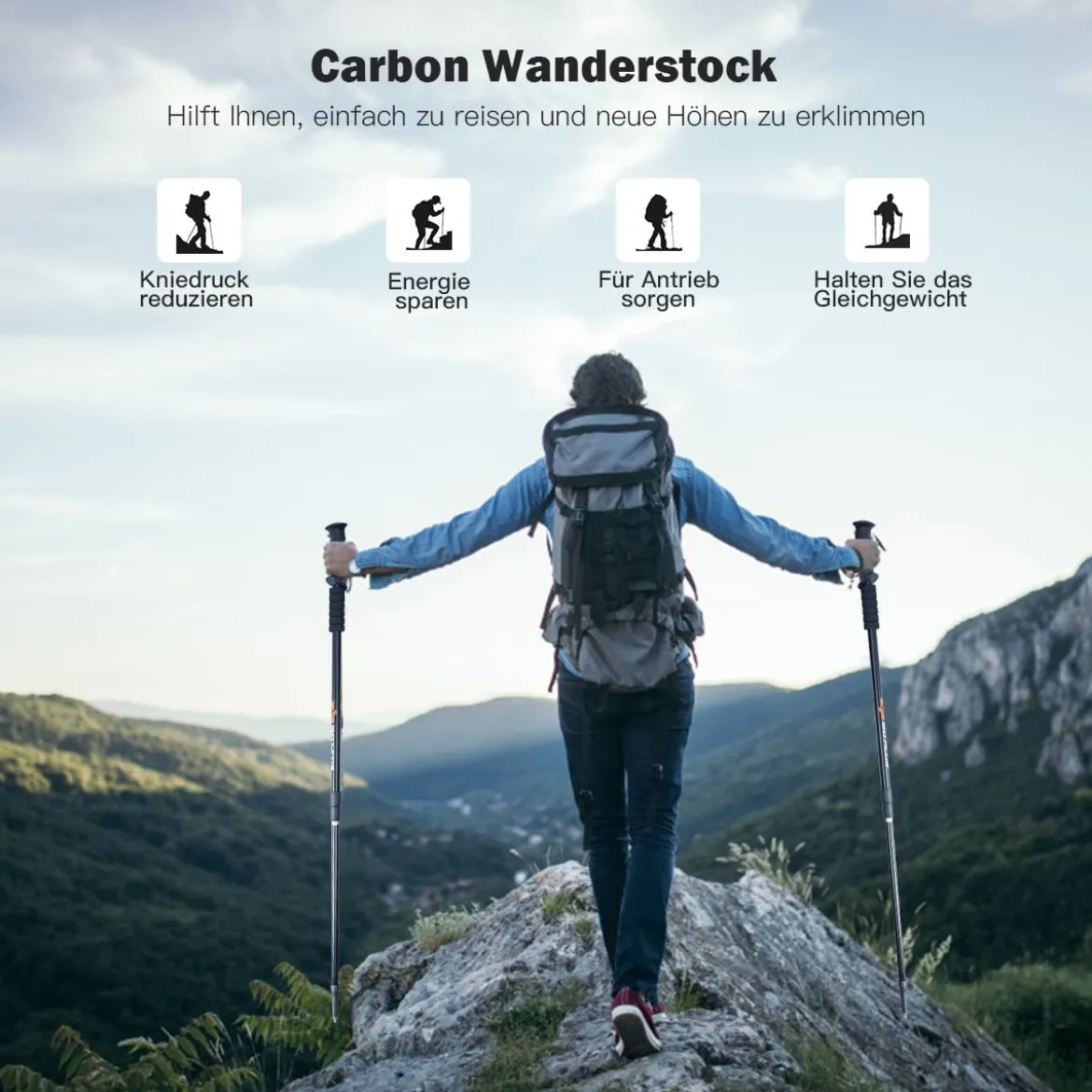 2er Pack ausfahrbare Wanderstöcke Trekkingstöcke Nordic Walking Stöcke Teleskop Trekkingstöcke verstellbar