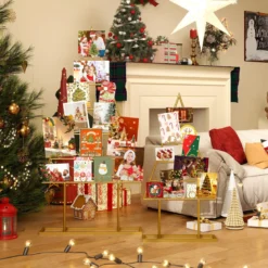 2er-Pack Kartenhalter Weihnachtsbaum-Fotohalter mit 36 Rundklammern Metall-Hängeregale dekorativer Kartenständer Schwarz