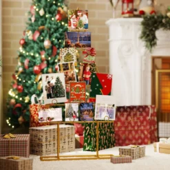 2er-Pack Kartenhalter Weihnachtsbaum-Fotohalter mit 36 Rundklammern Metall-Hängeregale dekorativer Kartenständer Schwarz