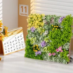 2er-Pack Quadratisch Gerahmte Wandkunst aus Künstlichem Laub 3D-Wandbegrünung 50 x 50 cm