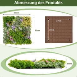 2er-Pack Quadratisch Gerahmte Wandkunst aus Künstlichem Laub 3D-Wandbegrünung 50 x 50 cm