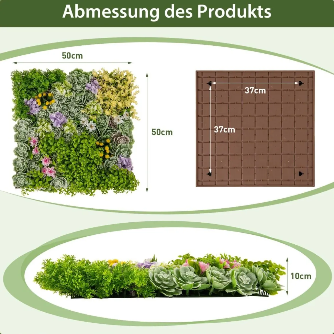 2er-Pack Quadratisch Gerahmte Wandkunst aus Künstlichem Laub 3D-Wandbegrünung 50 x 50 cm