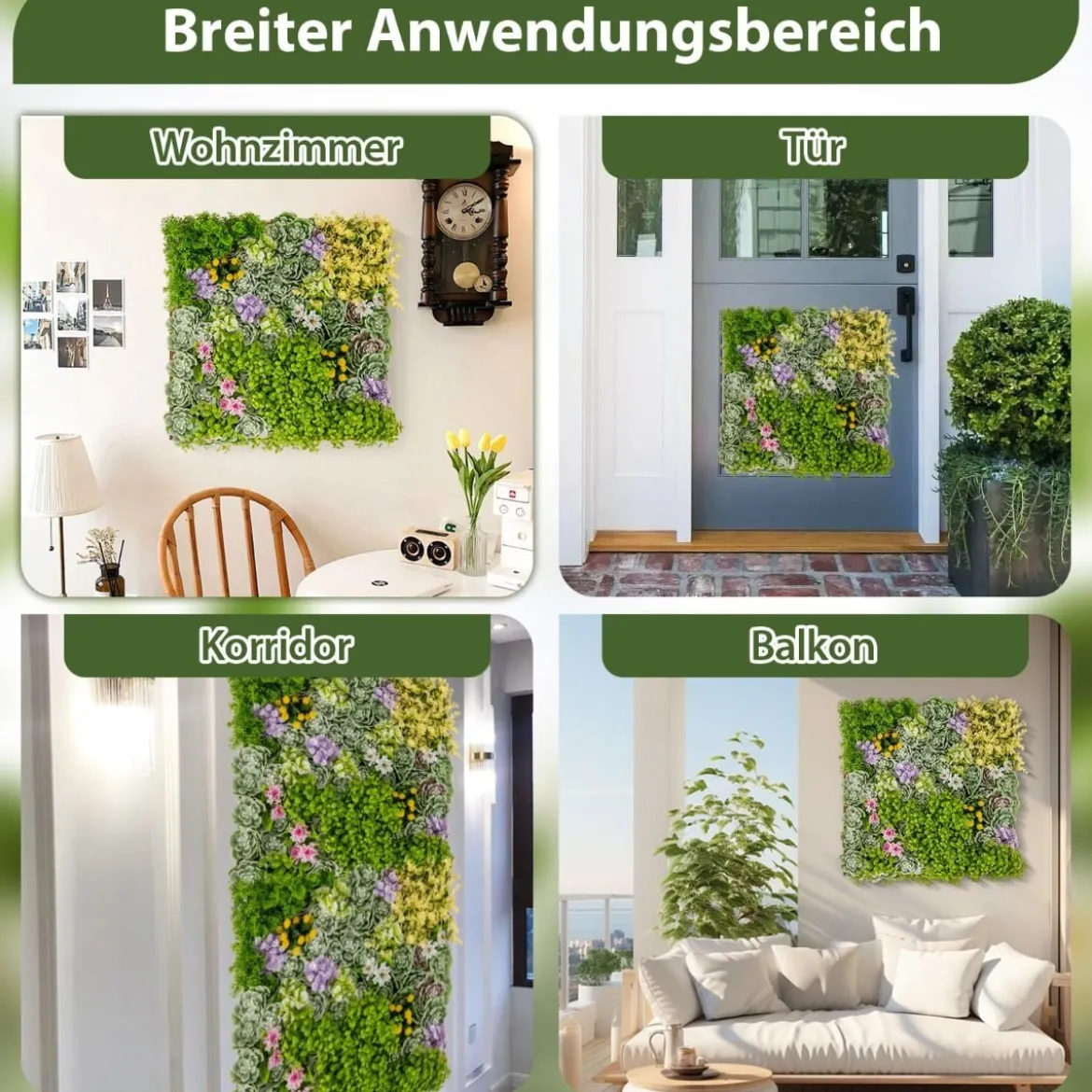 2er-Pack Quadratisch Gerahmte Wandkunst aus Künstlichem Laub 3D-Wandbegrünung 50 x 50 cm