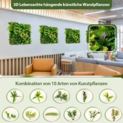 2er-Pack Quadratisch Gerahmte Wandkunst aus Künstlichem Laub 3D-Wandbegrünung 50 x 50 cm