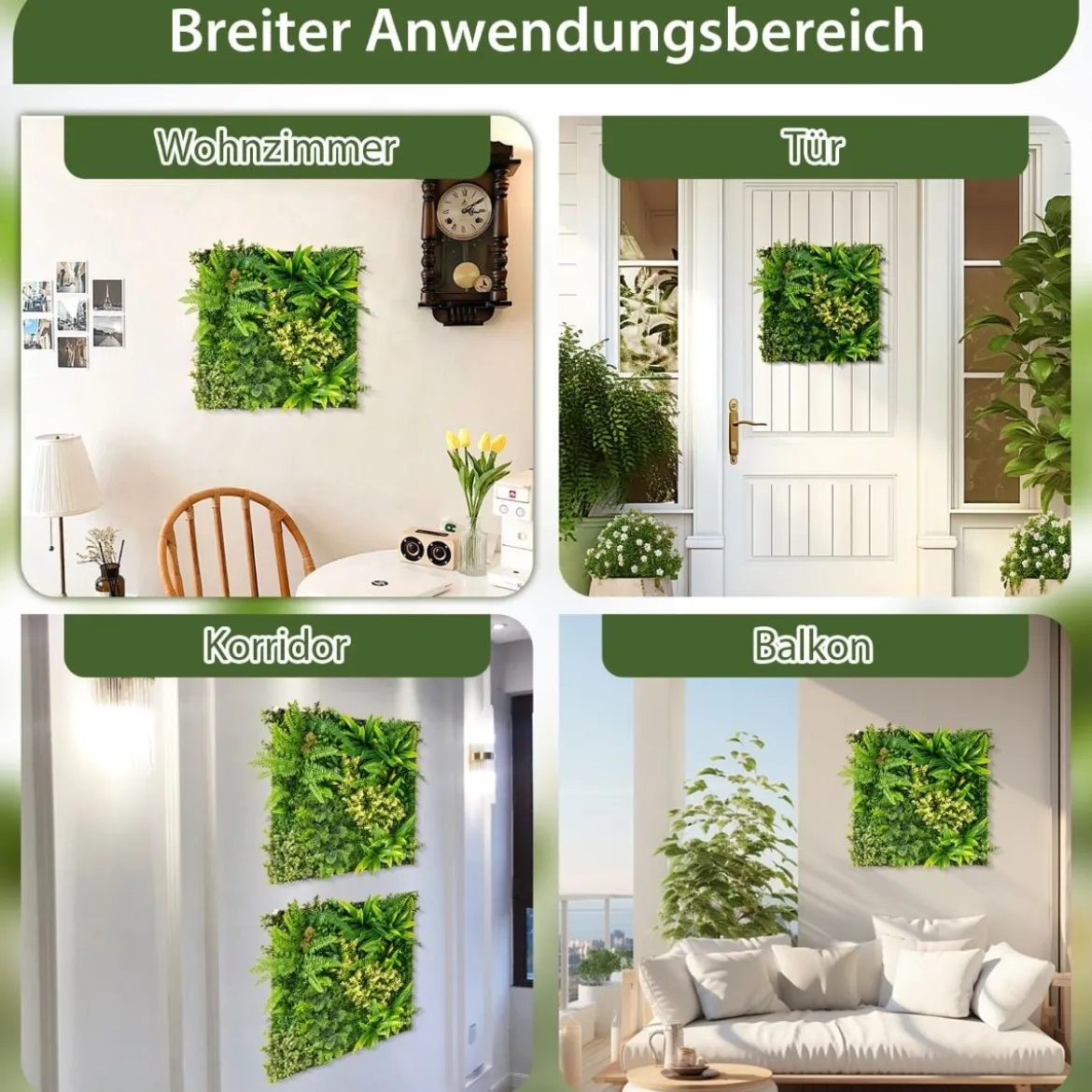2er-Pack Quadratisch Gerahmte Wandkunst aus Künstlichem Laub 3D-Wandbegrünung 50 x 50 cm