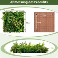 2er-Pack Quadratisch Gerahmte Wandkunst aus Künstlichem Laub 3D-Wandbegrünung 50 x 50 cm