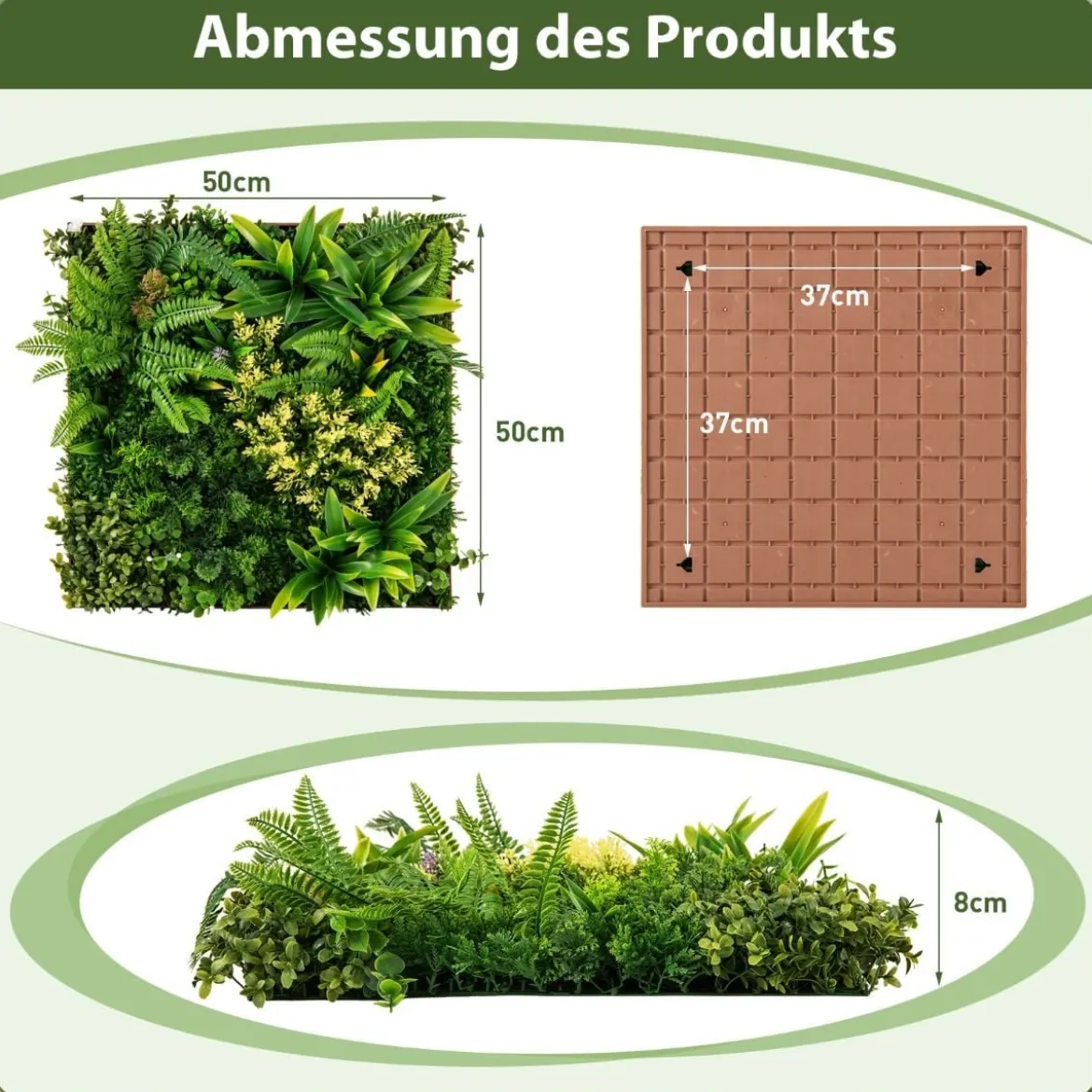 2er-Pack Quadratisch Gerahmte Wandkunst aus Künstlichem Laub 3D-Wandbegrünung 50 x 50 cm