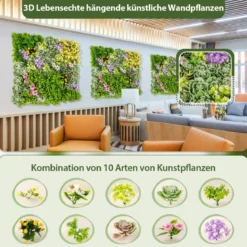 2er-Pack Quadratisch Gerahmte Wandkunst aus Künstlichem Laub 3D-Wandbegrünung 50 x 50 cm