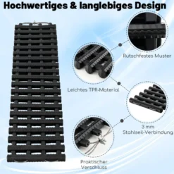2er-Pack Reifen-Traktionsmatten mit Tasche Notfall-Traktionshilfe Schwarz 82 x 21 x 2,8 cm