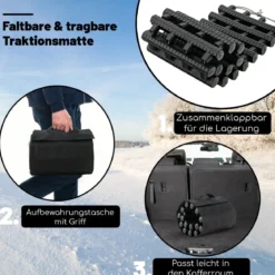 2er-Pack Reifen-Traktionsmatten mit Tasche Notfall-Traktionshilfe Schwarz 61,5 x 21 x 2,8 cm
